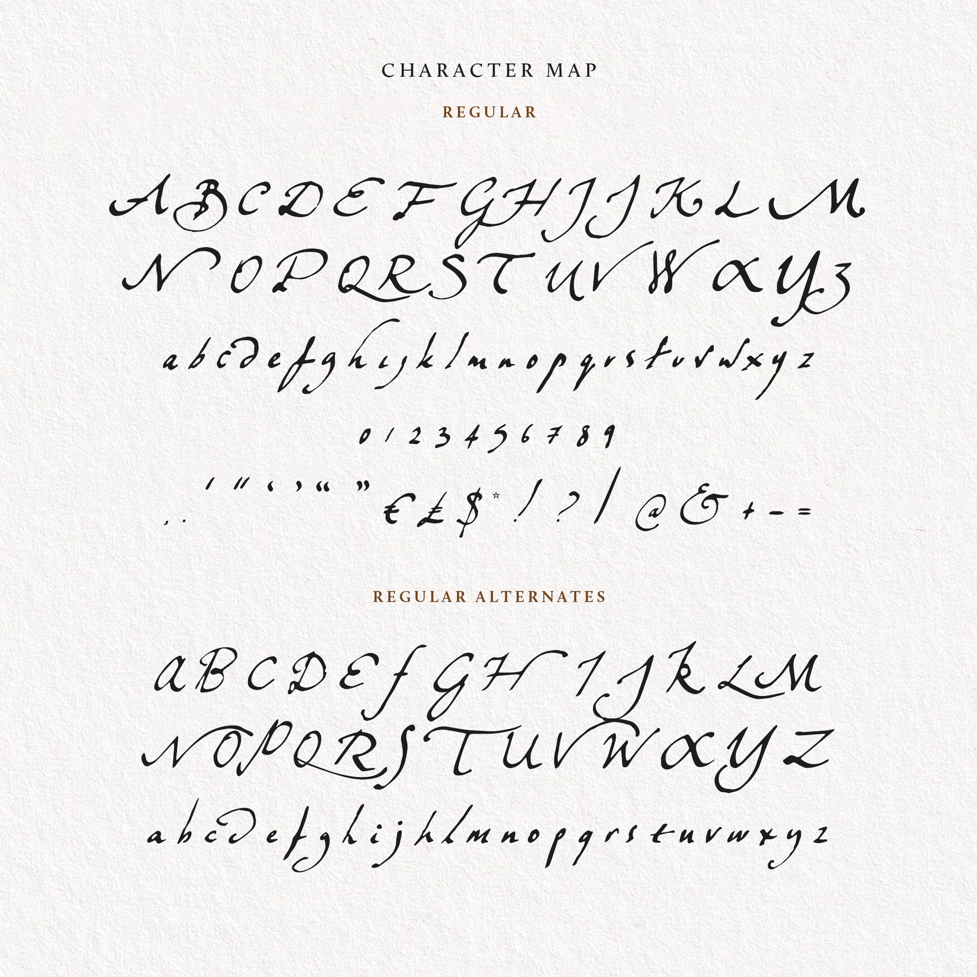 All characters of the Bliaunt script font on a paper background