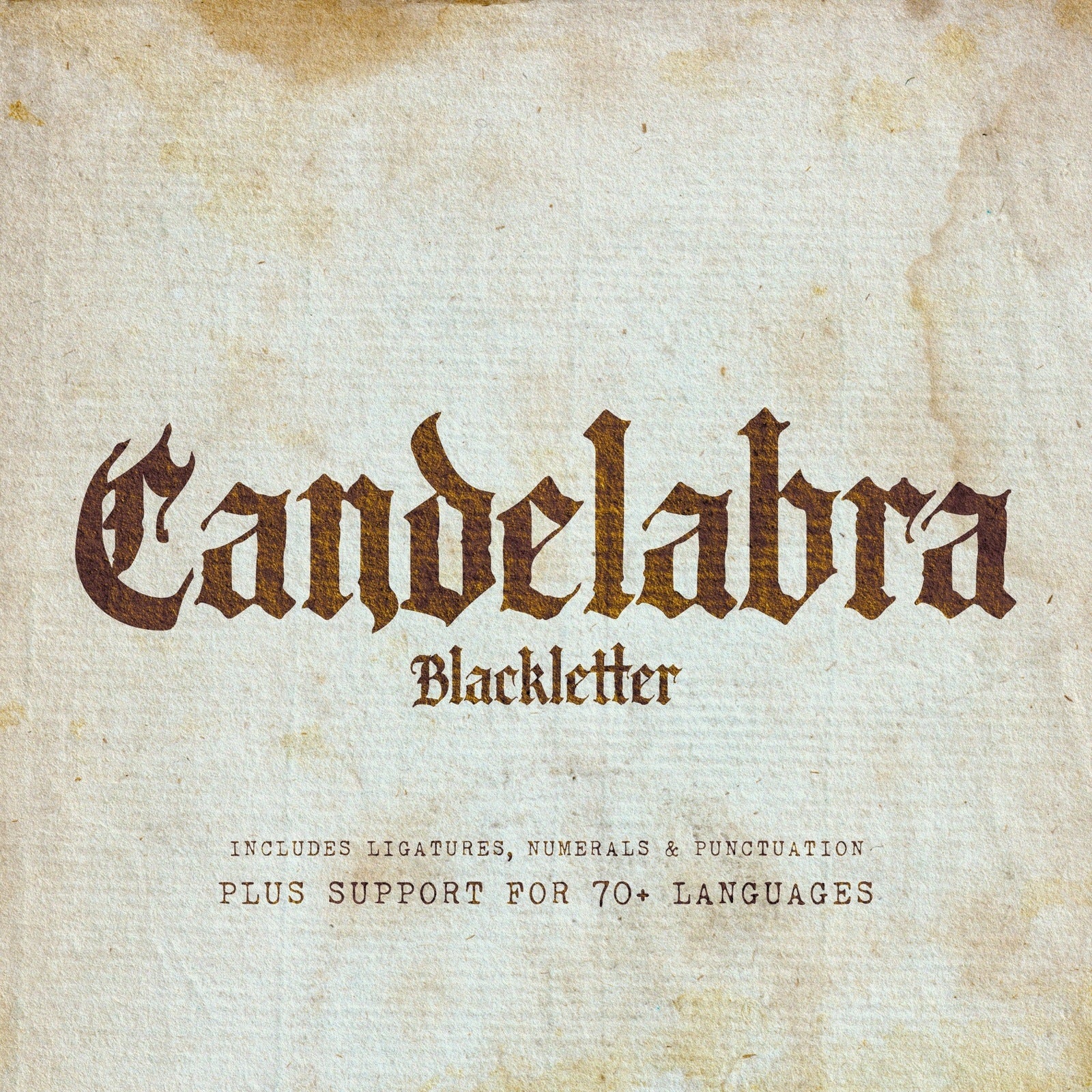 Candelabra main promotional image with a paper background and font name in dark brown